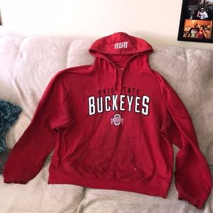 Ohio state varsity authentic apparel XL red black white & silver damaged hoodie